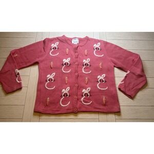 Christopher & Banks Women's Pink Bunny Button Down Cardigan. Hand Embroidered. M